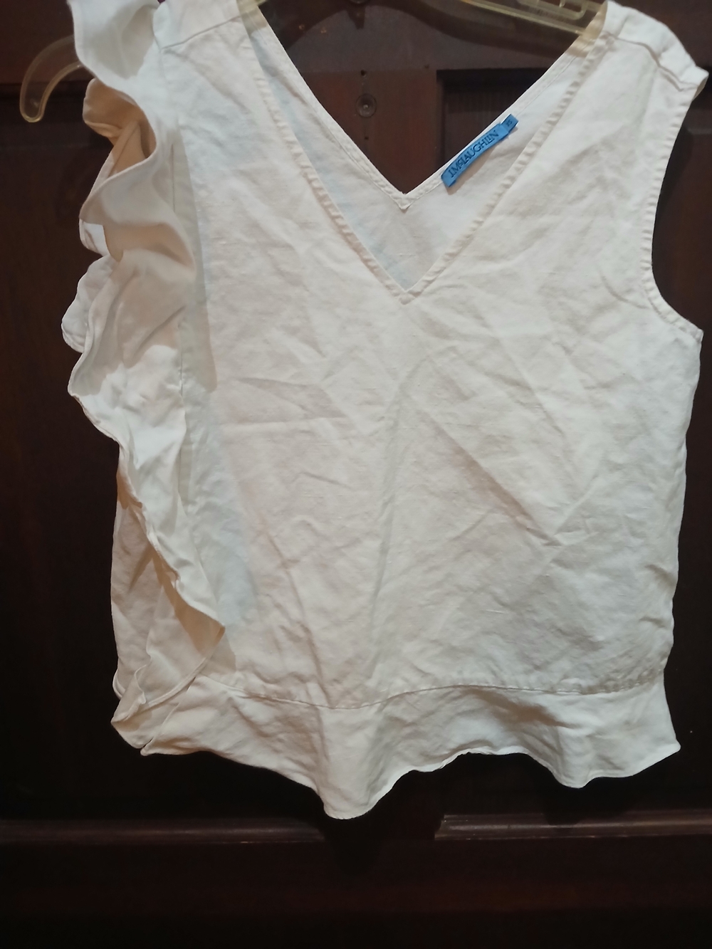 J.M. McLaughlin White Ruffle V‑Neck Camisole Linen Blend Size XS